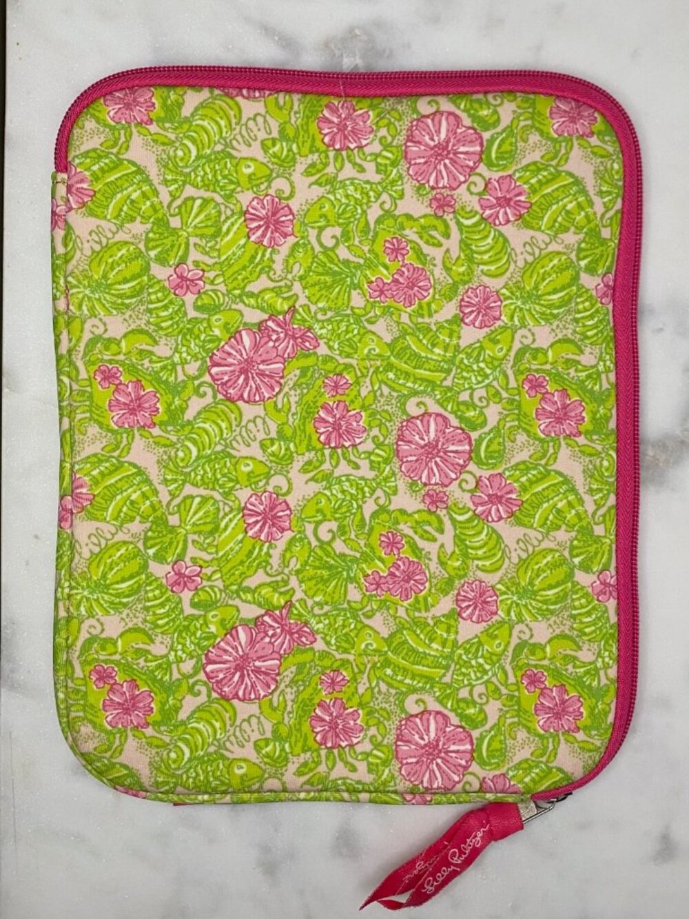 Lilly Pulitzer iPad Tablet Sleeve Case Zip Around Pink Green Floral Neoprene